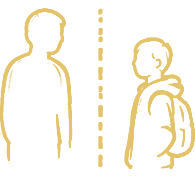 An adult figure and a teenager separated by a dotted line
