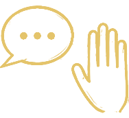 A speech bubble beside a raised hand saying stop