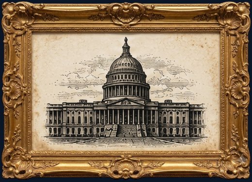 Power — the United States Capitol. A framed vintage engraving from America 250: What Makes America America by Billie Alexander.
