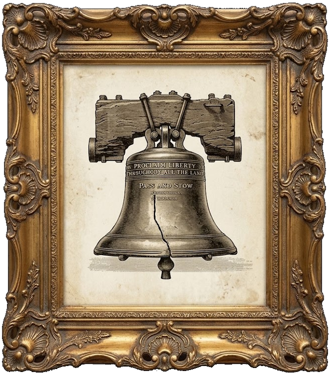 The Founding — the Liberty Bell. A framed vintage engraving from America 250: What Makes America America by Billie Alexander.